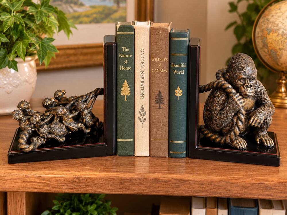 Bombay Company Gorilla and Monkey Resin Bookends Set of 2, 2006, Jungle Animal D